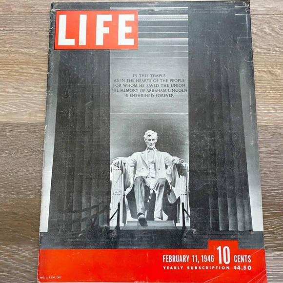 VINTAGE 1946 LIFE Magazine Lincoln Memorial Cover February 11 Vintage Ephemera - Picture 1 of 13